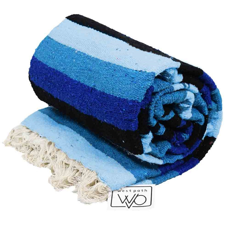 Blue and White Mexican blanket rolled up