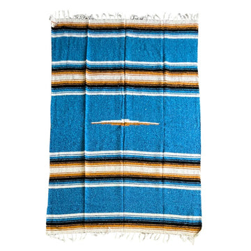 Blue and gold striped Mexican made blanket