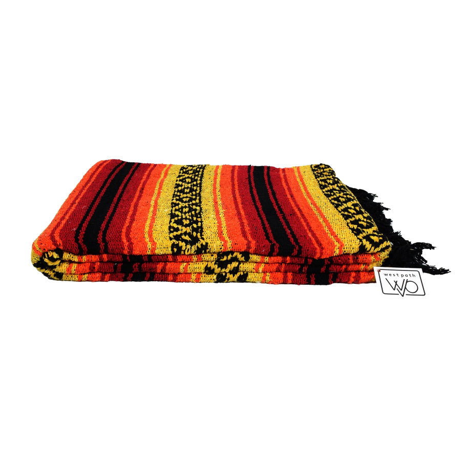 Red, orange and yellow Mexican falsa blanket