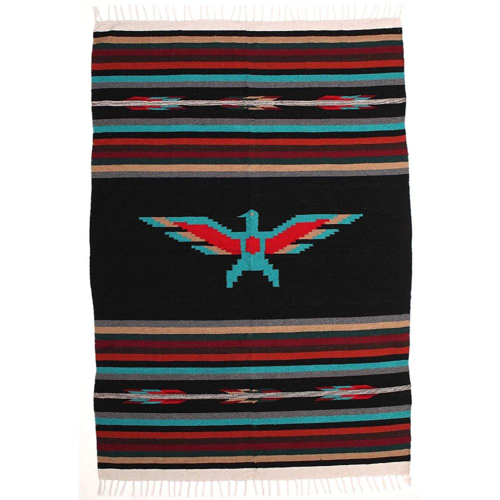 Thunderbird Mexican Style Blanket Black Free NZ Delivery Mexican Hammock Store